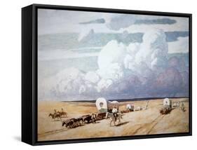 Covered Wagons Heading West-Newell Convers Wyeth-Framed Stretched Canvas