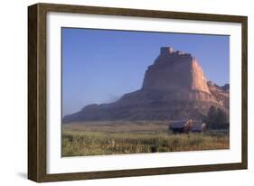 Covered Wagons on the Oregon Trail at Scotts Bluff, Nebraska, at Sunrise-null-Framed Photographic Print