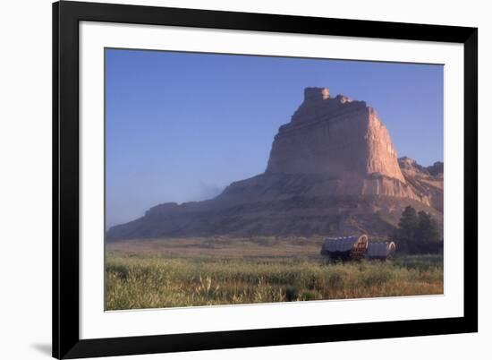 Covered Wagons on the Oregon Trail at Scotts Bluff, Nebraska, at Sunrise-null-Framed Photographic Print