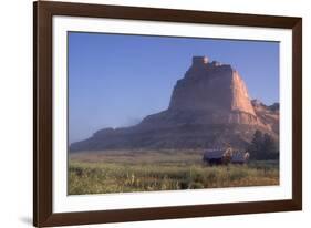 Covered Wagons on the Oregon Trail at Scotts Bluff, Nebraska, at Sunrise-null-Framed Photographic Print