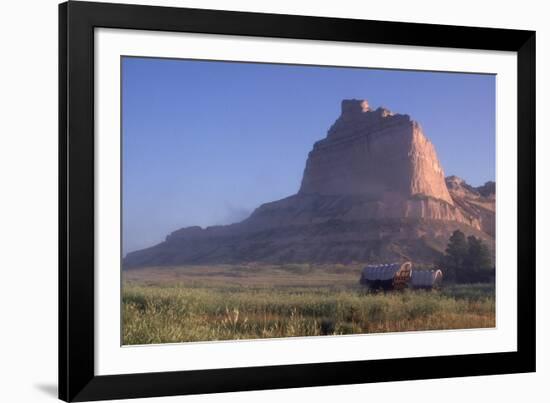 Covered Wagons on the Oregon Trail at Scotts Bluff, Nebraska, at Sunrise-null-Framed Photographic Print