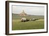 Covered Wagons Passing Chimney Rock, a Landmark on the Oregon Trail, Nebraska-null-Framed Photographic Print