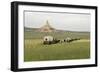 Covered Wagons Passing Chimney Rock, a Landmark on the Oregon Trail, Nebraska-null-Framed Photographic Print