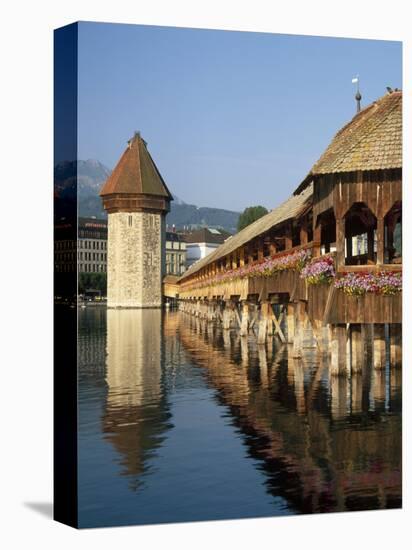 (Covered Wooden Bridge) Over the River Reuss, Kapellbrucke, Lucerne (Luzern), Switzerland-Gavin Hellier-Stretched Canvas