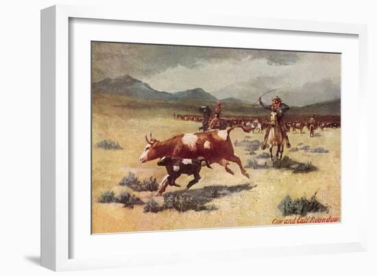 Cow and Calf Roundup-null-Framed Art Print