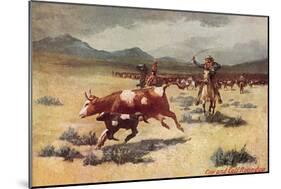 Cow and Calf Roundup-null-Mounted Art Print