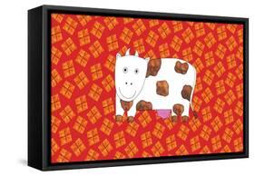 Cow and Hay, 2003-Julie Nicholls-Framed Stretched Canvas