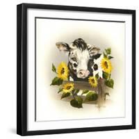 Cow and Sunflowers-Peggy Harris-Framed Giclee Print
