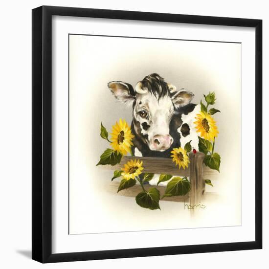 Cow and Sunflowers-Peggy Harris-Framed Giclee Print