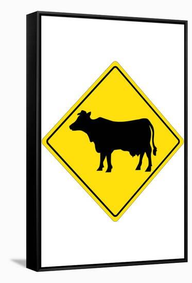 Cow Crossing Sign Poster-null-Framed Stretched Canvas