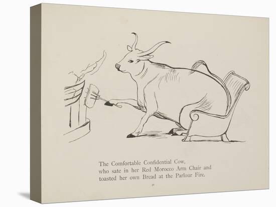 Cow in Armchair Toasting Bread On Open Fire From a Collection Of Poems and Songs by Edward Lear-Edward Lear-Stretched Canvas