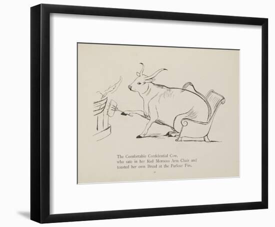 Cow in Armchair Toasting Bread On Open Fire From a Collection Of Poems and Songs by Edward Lear-Edward Lear-Framed Giclee Print