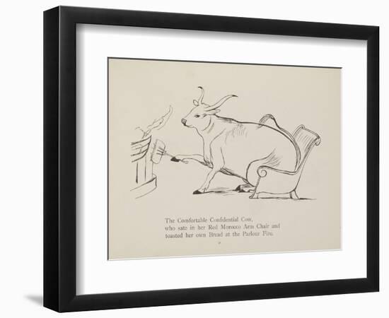 Cow in Armchair Toasting Bread On Open Fire From a Collection Of Poems and Songs by Edward Lear-Edward Lear-Framed Premium Giclee Print