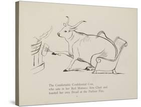 Cow in Armchair Toasting Bread On Open Fire From a Collection Of Poems and Songs by Edward Lear-Edward Lear-Stretched Canvas