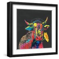 Cow in Dark Gray-null-Framed Art Print