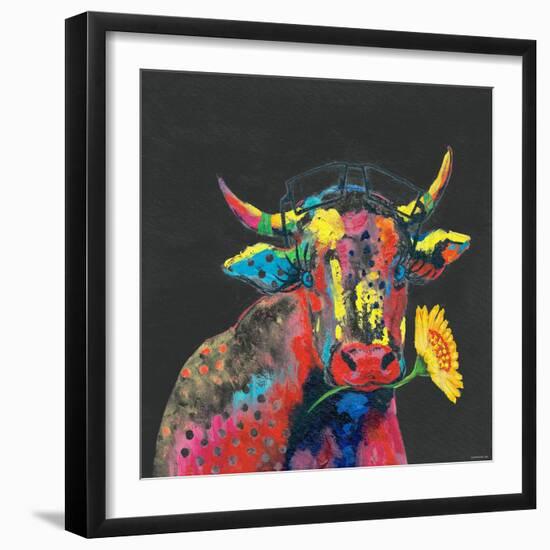 Cow in Dark Gray-null-Framed Art Print