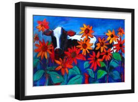 Cow in the Sunflowers-Patty Baker-Framed Art Print