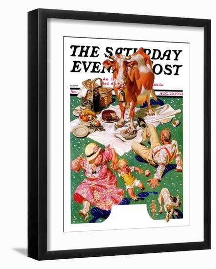 "Cow Joins the Picnic," Saturday Evening Post Cover, August 26, 1933-Joseph Christian Leyendecker-Framed Giclee Print