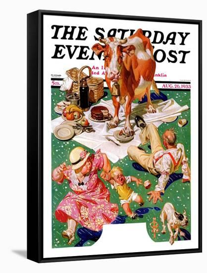 "Cow Joins the Picnic," Saturday Evening Post Cover, August 26, 1933-Joseph Christian Leyendecker-Framed Stretched Canvas
