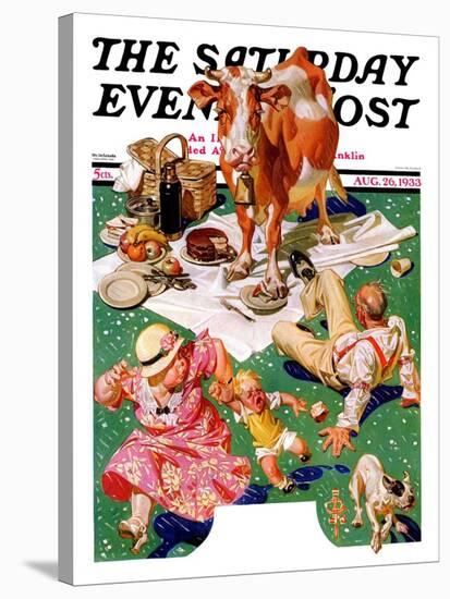 "Cow Joins the Picnic," Saturday Evening Post Cover, August 26, 1933-Joseph Christian Leyendecker-Stretched Canvas