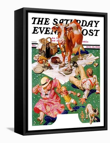 "Cow Joins the Picnic," Saturday Evening Post Cover, August 26, 1933-Joseph Christian Leyendecker-Framed Stretched Canvas