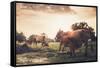 Cow on Grass Meadow Vintage-SweetCrisis-Framed Stretched Canvas