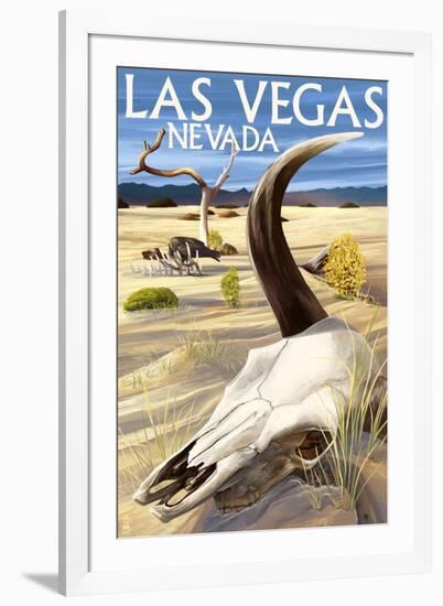 Cow Skull - Las Vegas, Nevada-Lantern Press-Framed Art Print