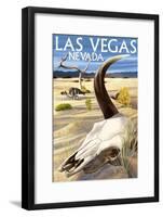 Cow Skull - Las Vegas, Nevada-Lantern Press-Framed Art Print