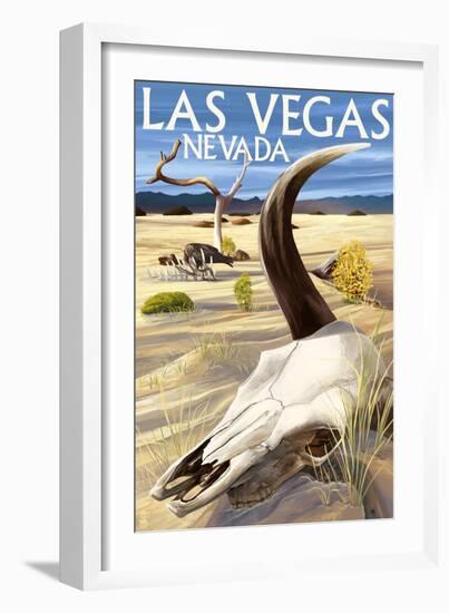 Cow Skull - Las Vegas, Nevada-Lantern Press-Framed Art Print