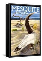Cow Skull - Mesquite, Nevada-Lantern Press-Framed Stretched Canvas