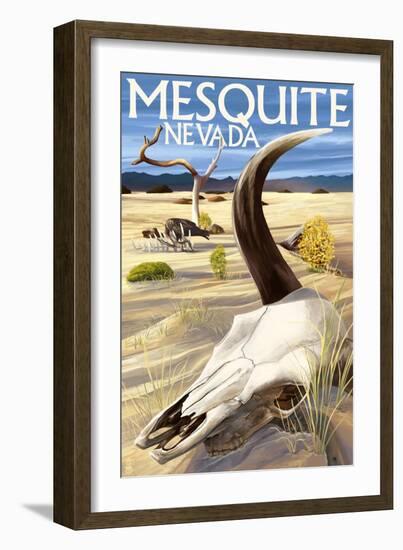 Cow Skull - Mesquite, Nevada-Lantern Press-Framed Art Print