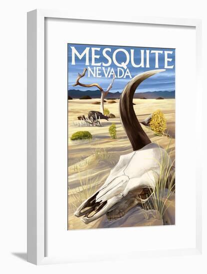 Cow Skull - Mesquite, Nevada-Lantern Press-Framed Art Print