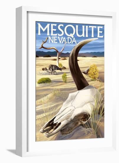 Cow Skull - Mesquite, Nevada-Lantern Press-Framed Art Print