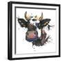 Cow Watercolor Graphics. Cow Animal Illustration with Splash Watercolor Textured Background. Unusua-Faenkova Elena-Framed Art Print