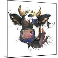 Cow Watercolor Graphics. Cow Animal Illustration with Splash Watercolor Textured Background. Unusua-Faenkova Elena-Mounted Art Print