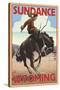 Cowboy and Bronco Scene - Sundance, Wyoming-Lantern Press-Stretched Canvas