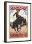 Cowboy and Bronco Scene - Sundance, Wyoming-Lantern Press-Framed Art Print