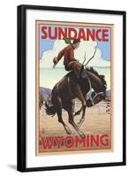 Cowboy and Bronco Scene - Sundance, Wyoming-Lantern Press-Framed Art Print