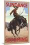 Cowboy and Bronco Scene - Sundance, Wyoming-Lantern Press-Mounted Art Print