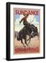 Cowboy and Bronco Scene - Sundance, Wyoming-Lantern Press-Framed Art Print