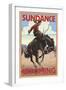 Cowboy and Bronco Scene - Sundance, Wyoming-Lantern Press-Framed Art Print