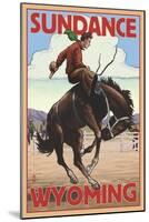 Cowboy and Bronco Scene - Sundance, Wyoming-Lantern Press-Mounted Art Print