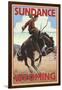 Cowboy and Bronco Scene - Sundance, Wyoming-Lantern Press-Framed Art Print