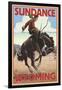 Cowboy and Bronco Scene - Sundance, Wyoming-Lantern Press-Framed Premium Giclee Print