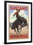 Cowboy and Bronco Scene - Sundance, Wyoming-Lantern Press-Framed Art Print