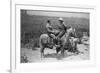 Cowboy and Businessman Playing Checkers on Horseback-null-Framed Photo