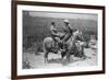 Cowboy and Businessman Playing Checkers on Horseback-null-Framed Photo