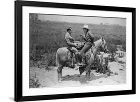 Cowboy and Businessman Playing Checkers on Horseback-null-Framed Photo