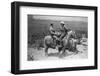 Cowboy and Businessman Playing Checkers on Horseback-null-Framed Photo