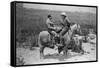 Cowboy and Businessman Playing Checkers on Horseback-null-Framed Stretched Canvas